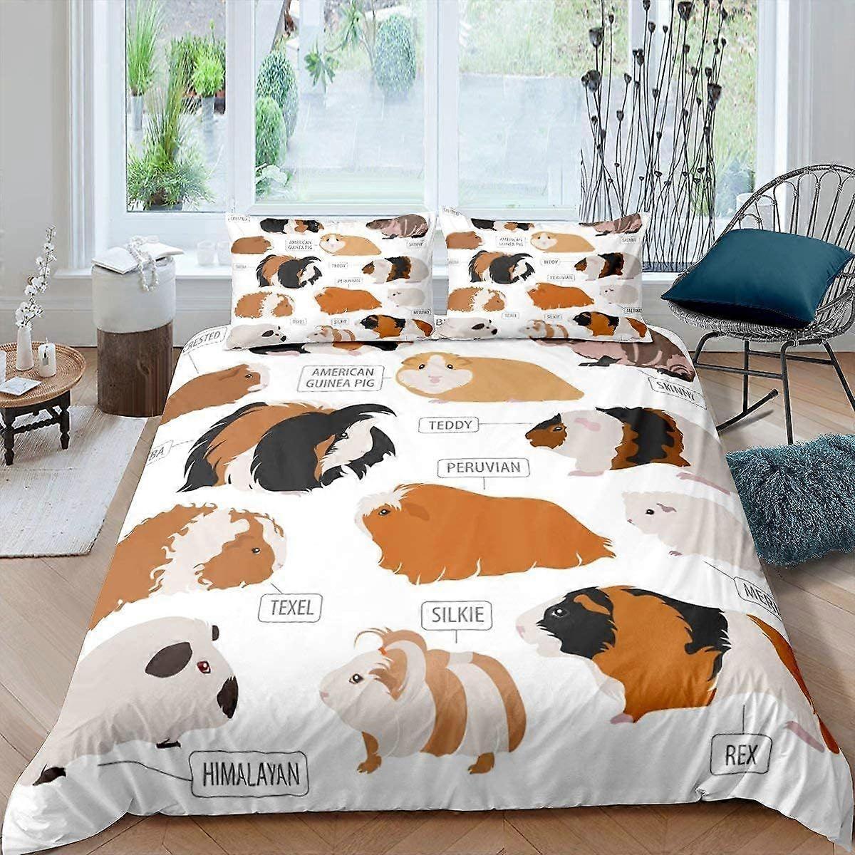 (f348) Guinea Pig Duvet Cover Set,Infographic Design Classification For Types of Rodent Comforter Cover,Room Decorative 3 Piece Bedding Set With 2 Pil