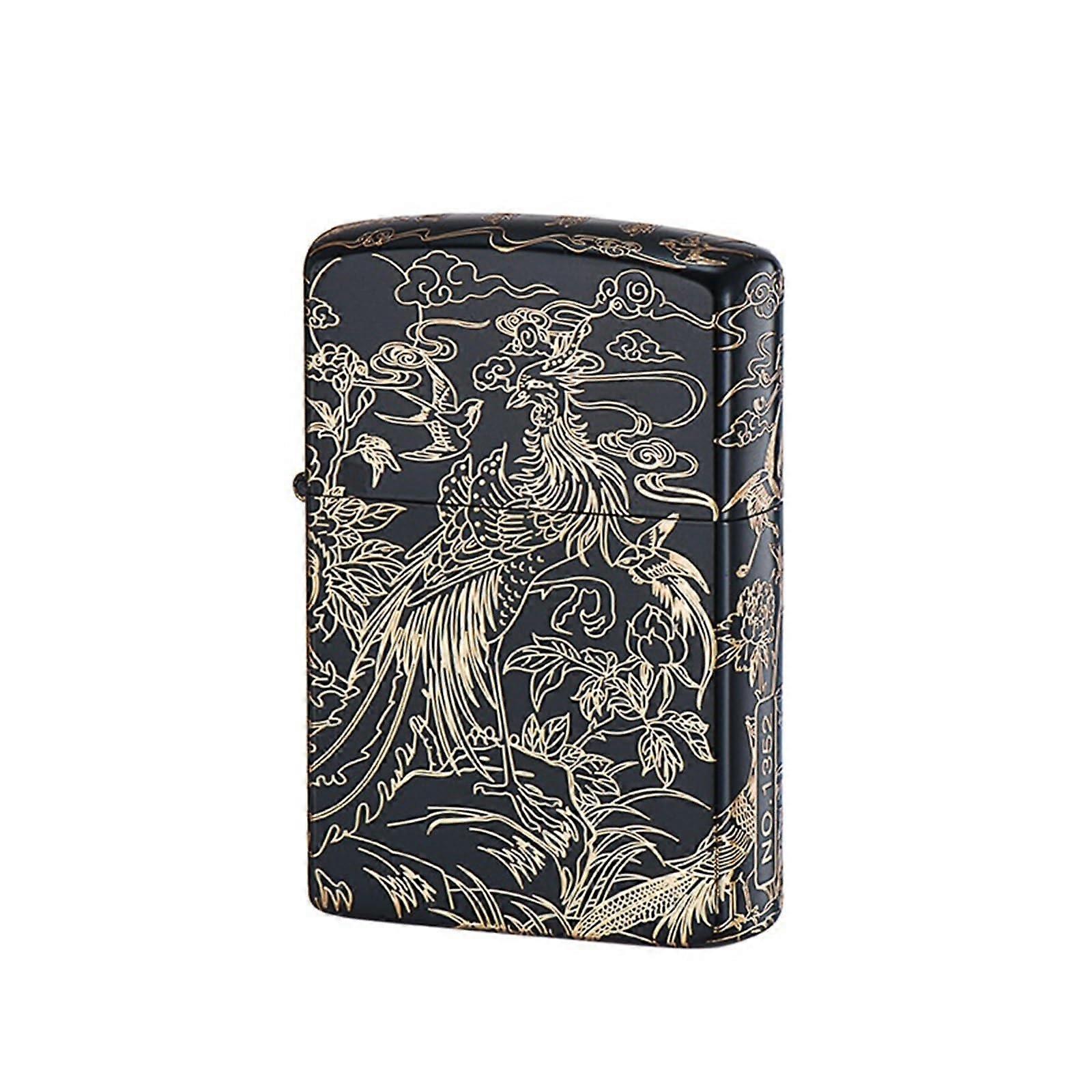 Windproof Kerosene Lighter Metal Body Printed Engraving Soft Flame Reusable Camping Lighter Black Kerosene Not Included