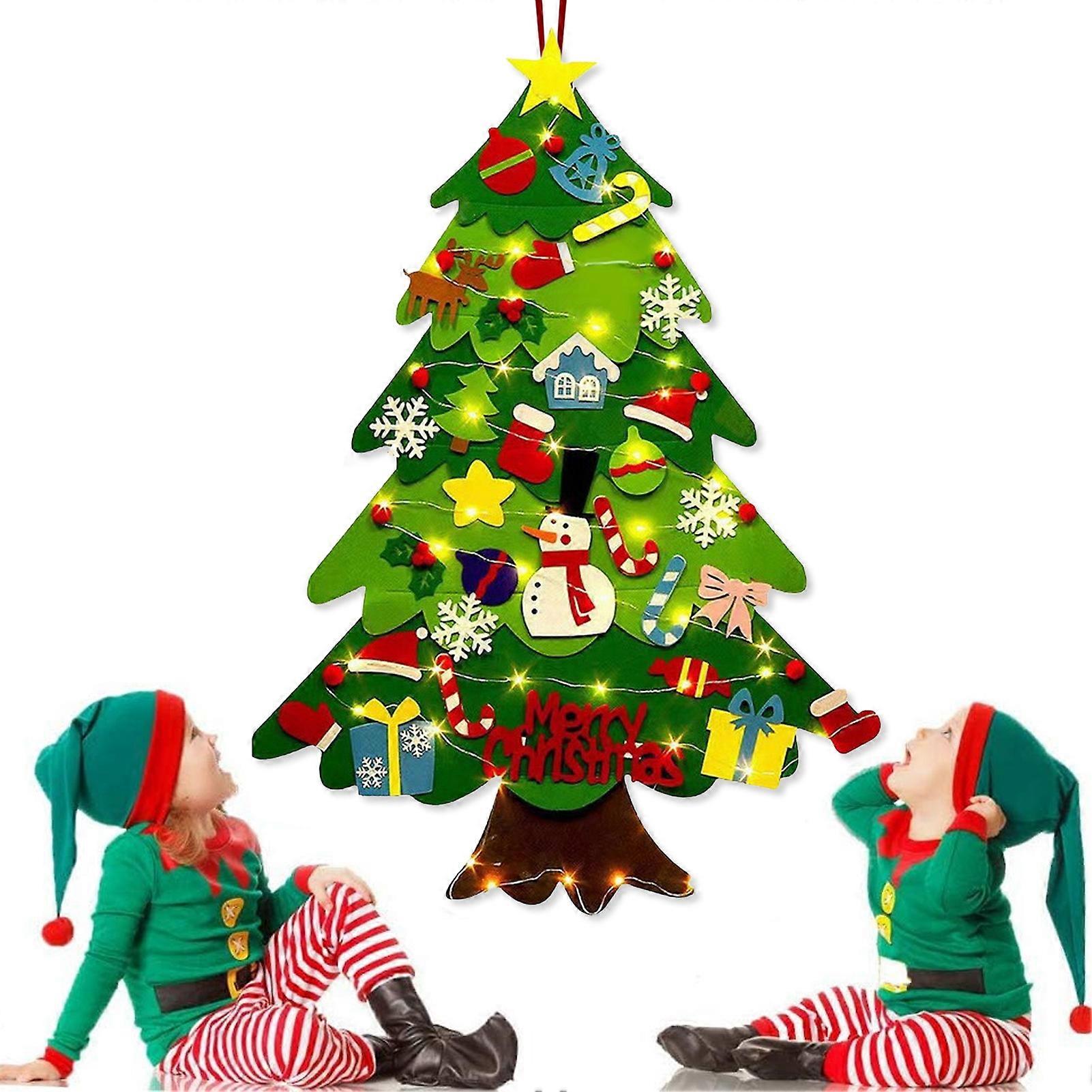 SUSUchens 2.95ft Felt Christmas Tree DIY My First Christmas Tree with LED String Light 32 Ornaments Handmade Xmas Decoration for Toddlers Style B