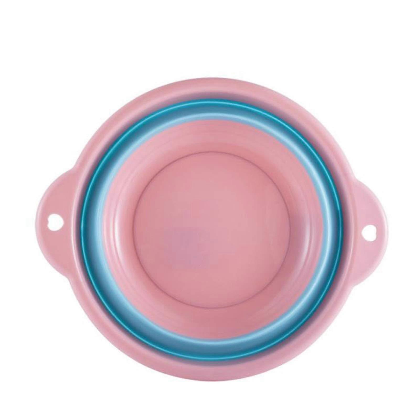 Folding Water Basin Bucket Silicone Portable With Hanging Holes Space Saving Outdoor Use Pink 10L