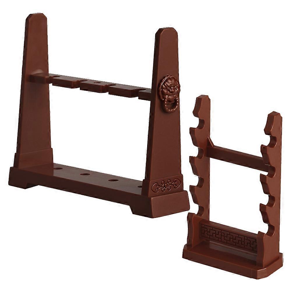 Brown Mini Sword Display Stand for Storage Use 2Pcs Plastic Holder