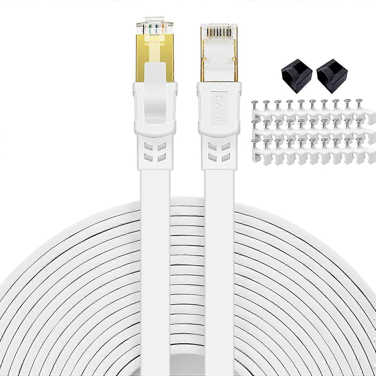 Cat 8 Ethernet Cable 30 ft Flat Internet Network RJ45 Cable Shielded High Speed 2000Mhz 40Gbps LAN Patch Cables Cords