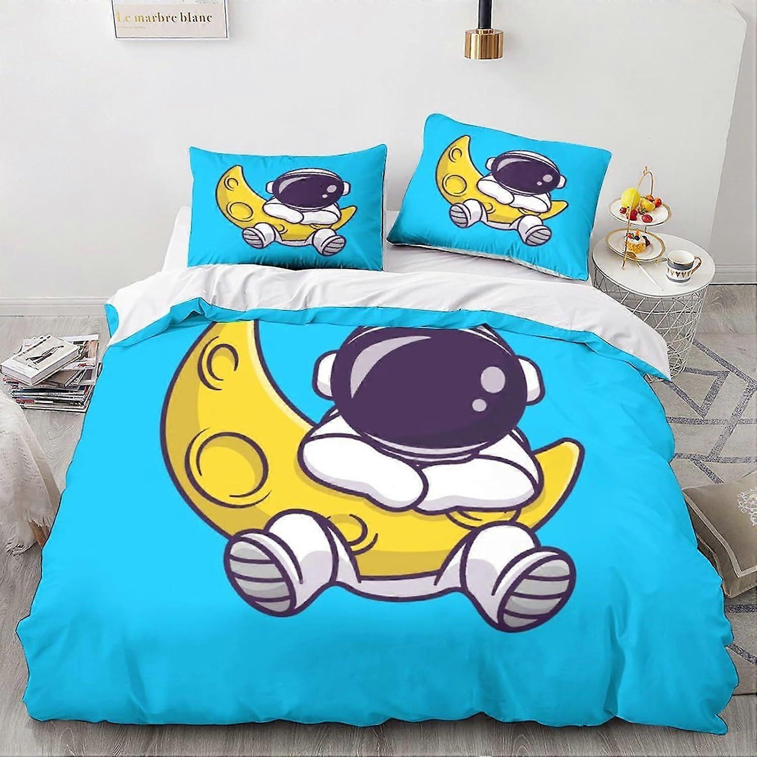 مجموعة فراش رواد الفضاء LikeEj مجموعة غطاء لحاف الكرتون غطاء لحاف الفضاء سحاب ناعم مع غطاء وسادة ملك