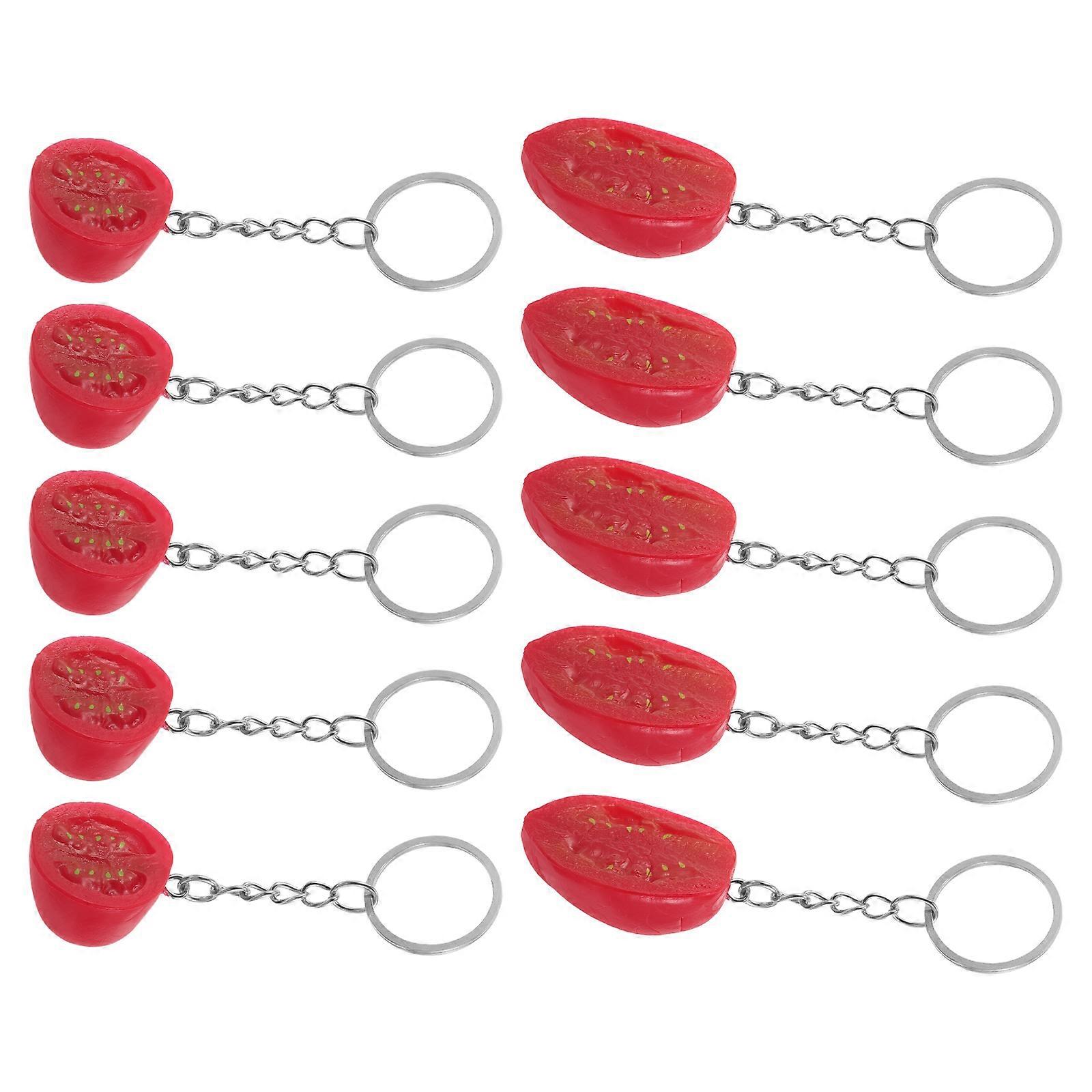 Artificial Fruit Key Pendant Half Tomato Keychain for Purse 10Pcs Red PVC