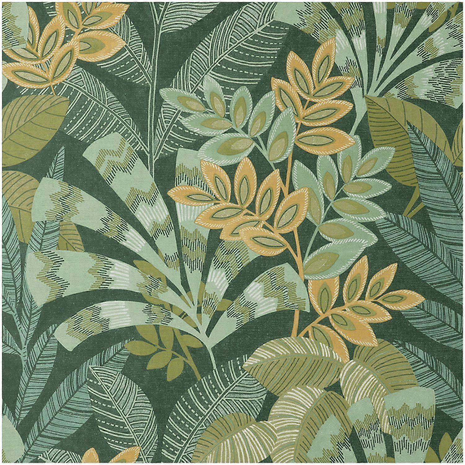 Fine Decor Crown Asha Leaves Lush Green Wallpaper