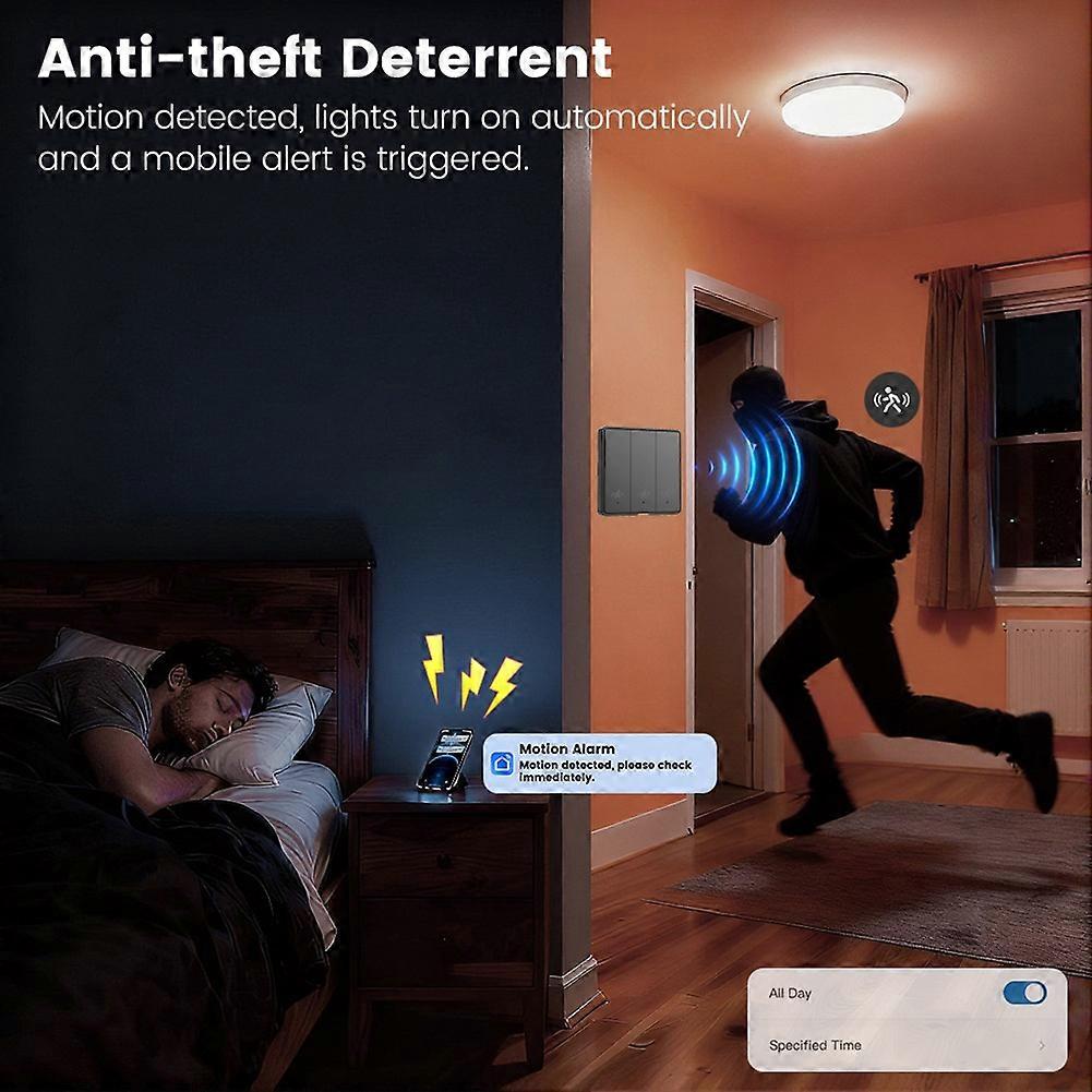 Tuya Smart WIFI Light Switch with 5M Radar Human Motion Detection Alarm Sensor No Need Neutral Wire Switch 3Gang