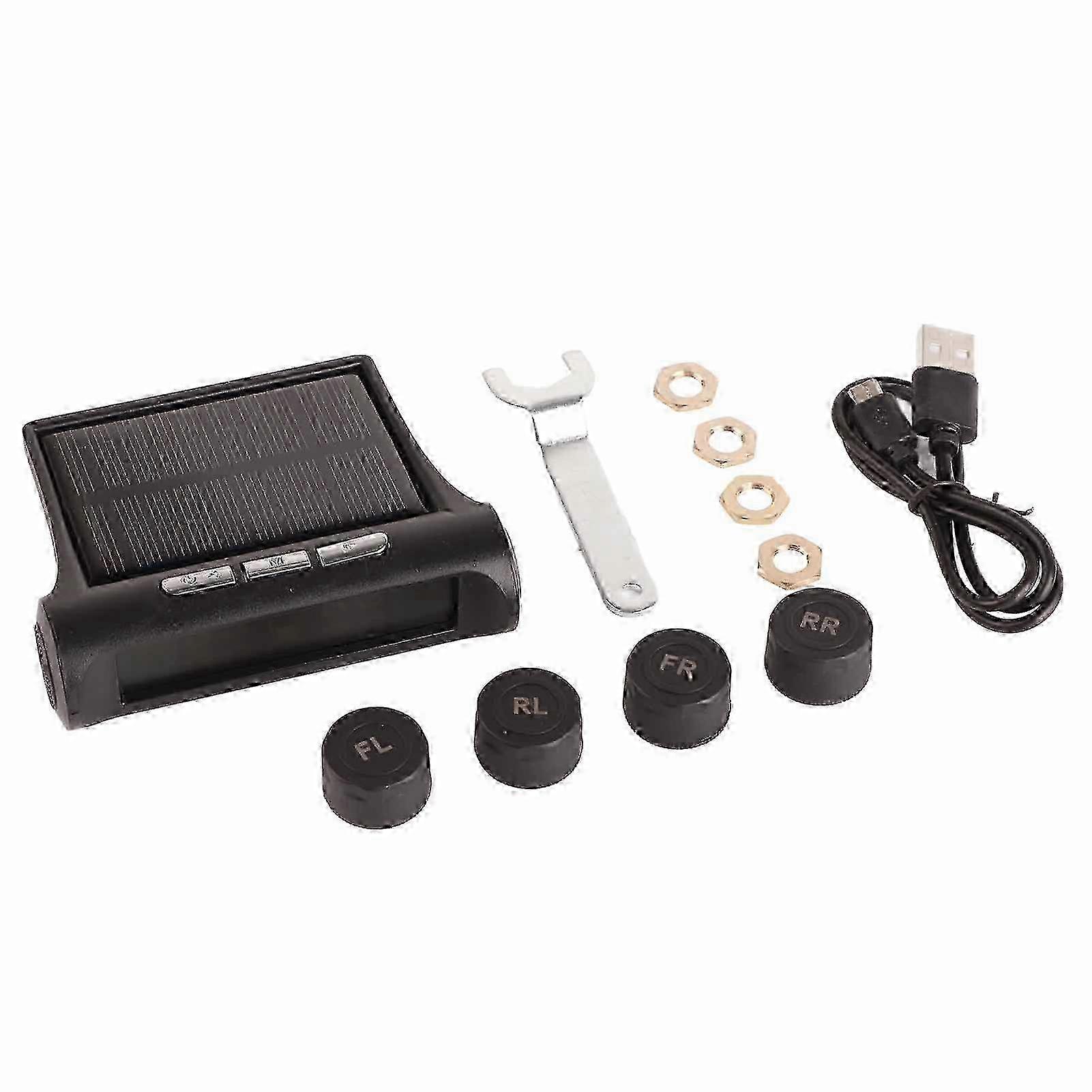 TPMS Solar Tire Pressure Monitor Real Time Display Alarm Pressure 4 External Sensors for Car Color Screen External (Vietnam Voice)