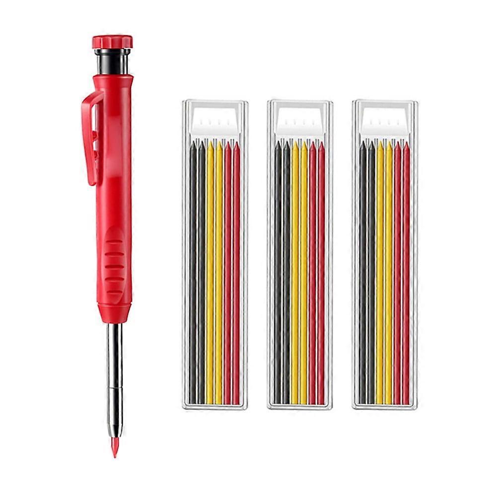 Carpenter Pencil With Refill Leads and Built-in Sharpener for Deep Hole Marker