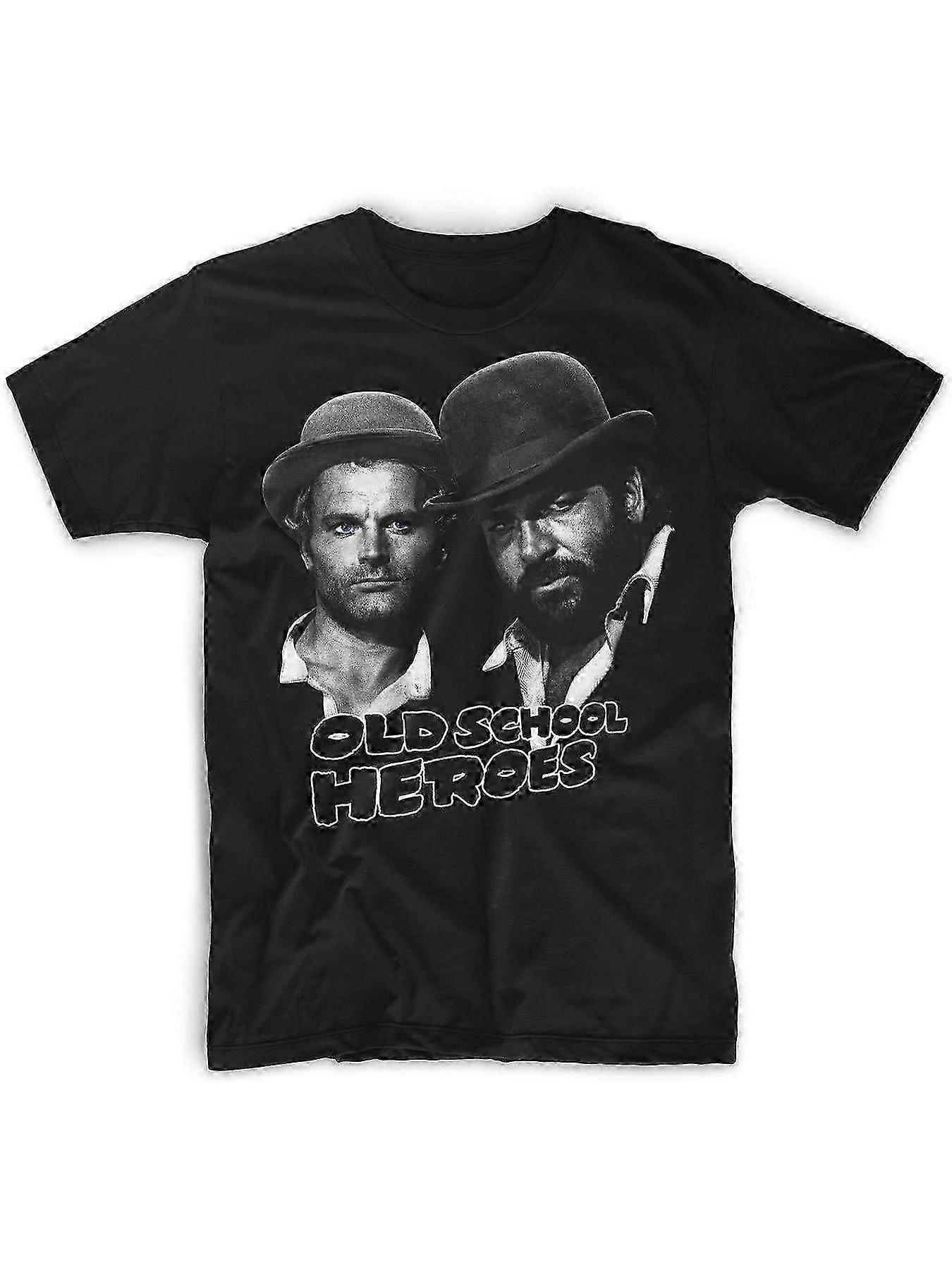 חולצת טי לגברים של באד ספנסר עם הדפס גיבורי בית ספר ישן, צווארון עגול וסרוג, בד רך ונושם - JADFG18