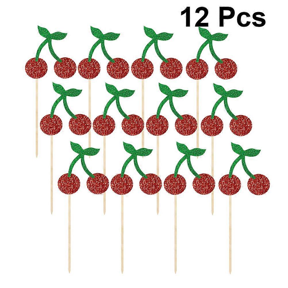12Pcs Cherry Pattern Fruit Picks for Cake Decoration in Assorted Color