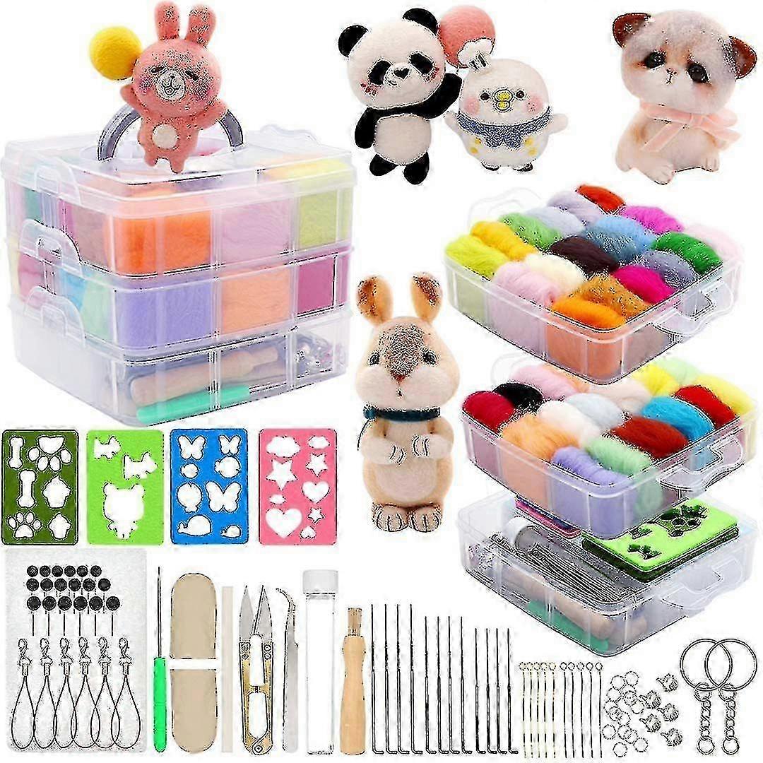 36 - Color Wool Felt Needle Kit for Beginners - Complete Roving Material Set