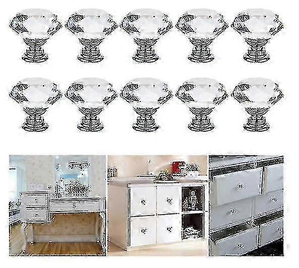 12pcs 30mm Diamond Crystal Glass Knobs for Cabinet & Drawer Doors Stylish Pull Handles