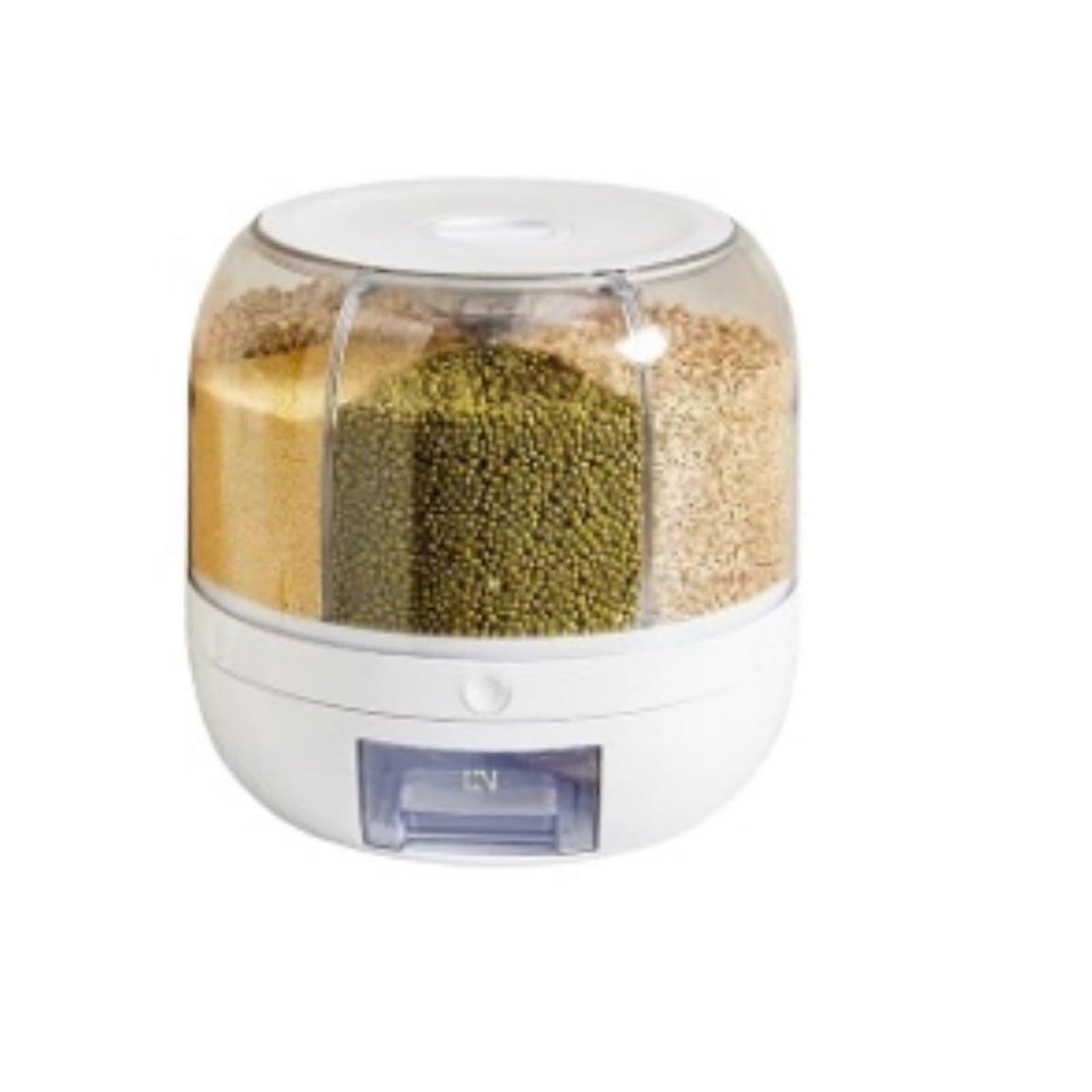 Cereal Dispenser Rotating Food Dispenser Grain Storage Container Round Rice Storage For Grains Beans Rice White