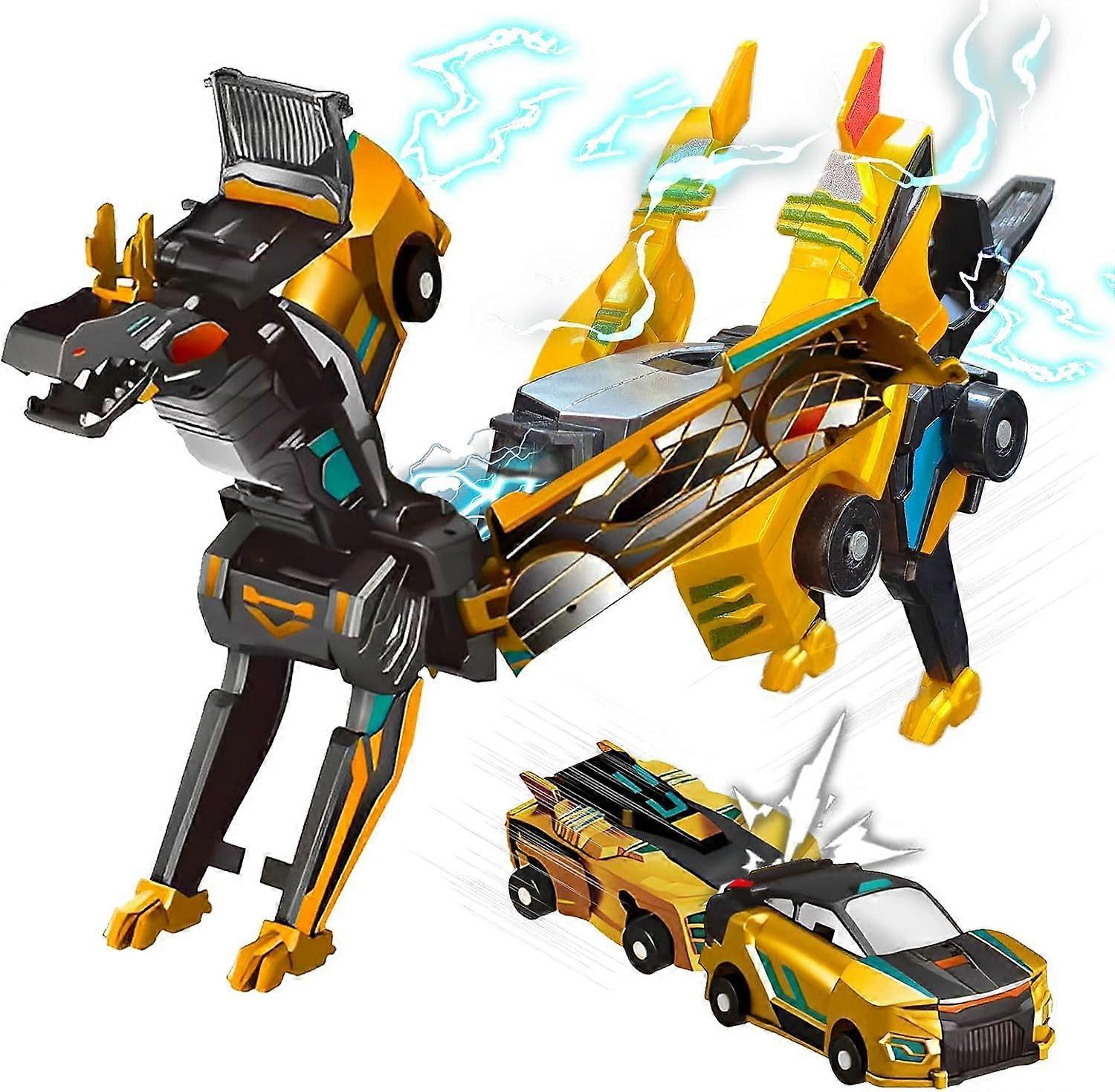 Gold Dinosaur Car Toy with 2 in 1 Automatic Transformation, Magnetic, Durable, Educational Play for Kids