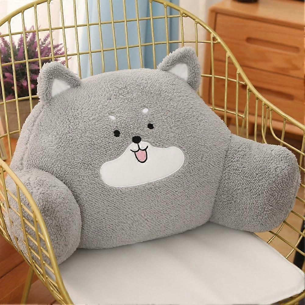 Cute Animal Reading Pillow with Armrests, Plush Bed Rest Back Support Cushion for Reading and Gaming Dog