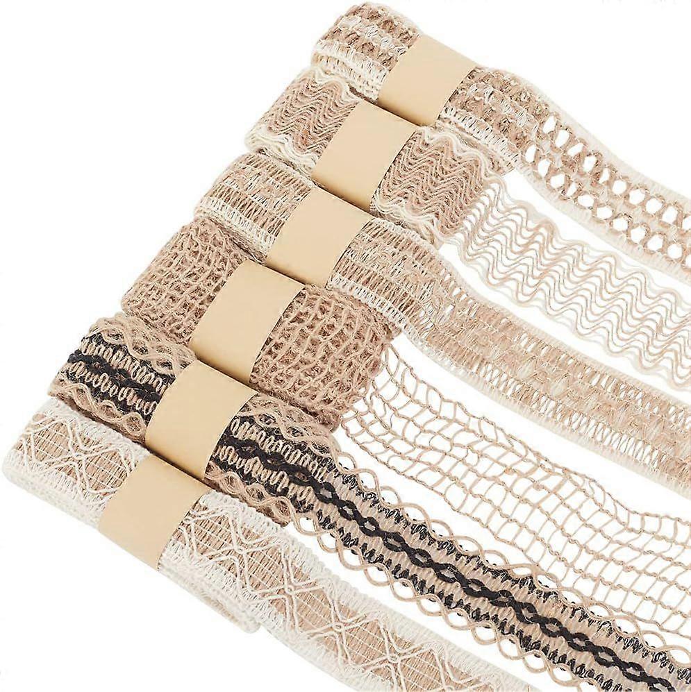 6 Rolls Mesh Burlap Wired Ribbon 2.2 Yards Each Net Fabric Ribbon Rustic Hessian Ribbon Lace Craft Ribbon Natural Jute Ribbon for DIY Crafts Wedding P