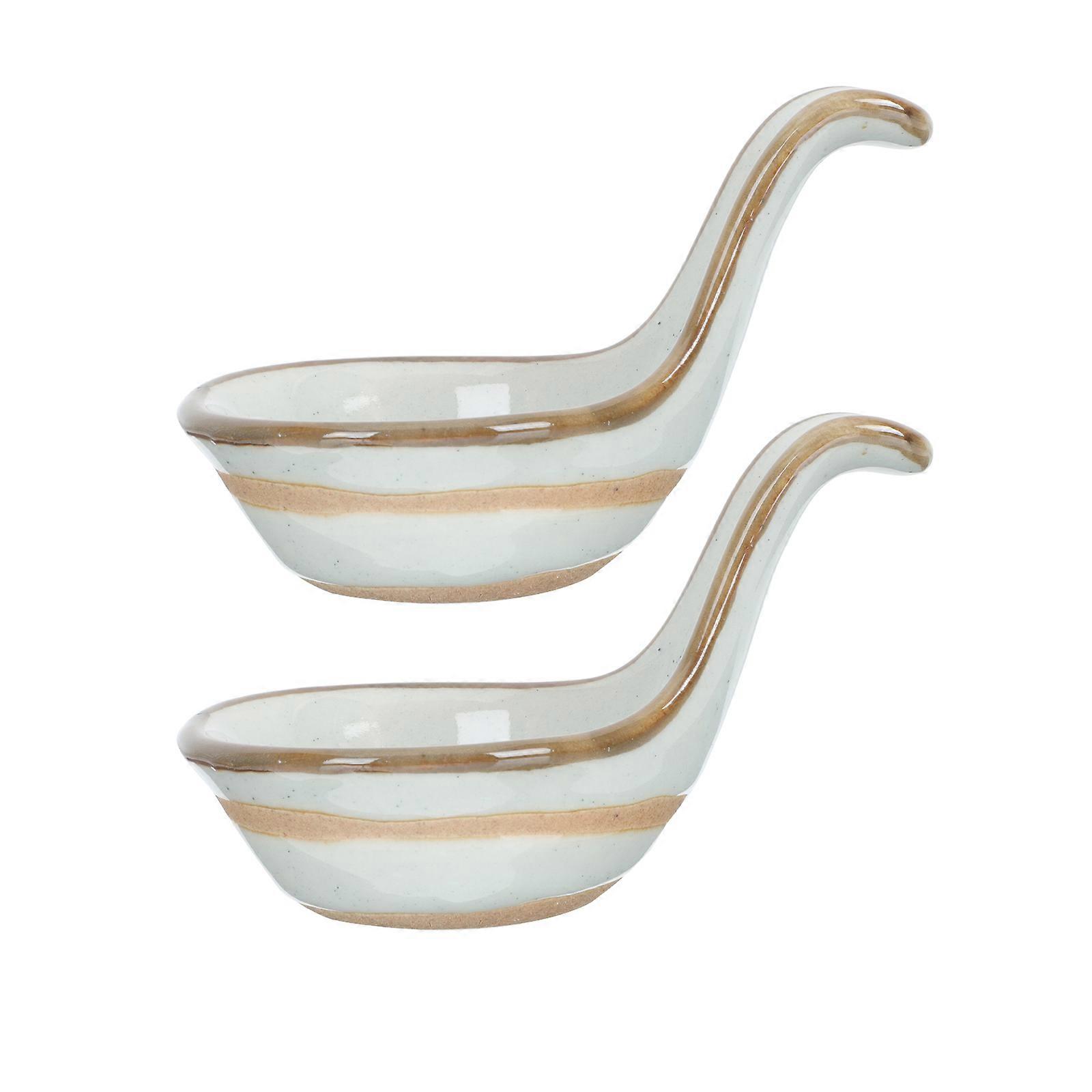 Ceramic Caviar Spoon for Seasoning Sauce 2Pcs Dipping Plates