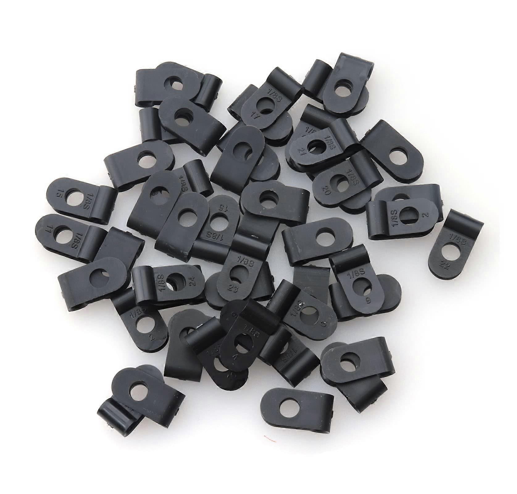 50 Pcs Black Nylon RType Cable Clamps for Secure Wire Management and Quick Screw Installation