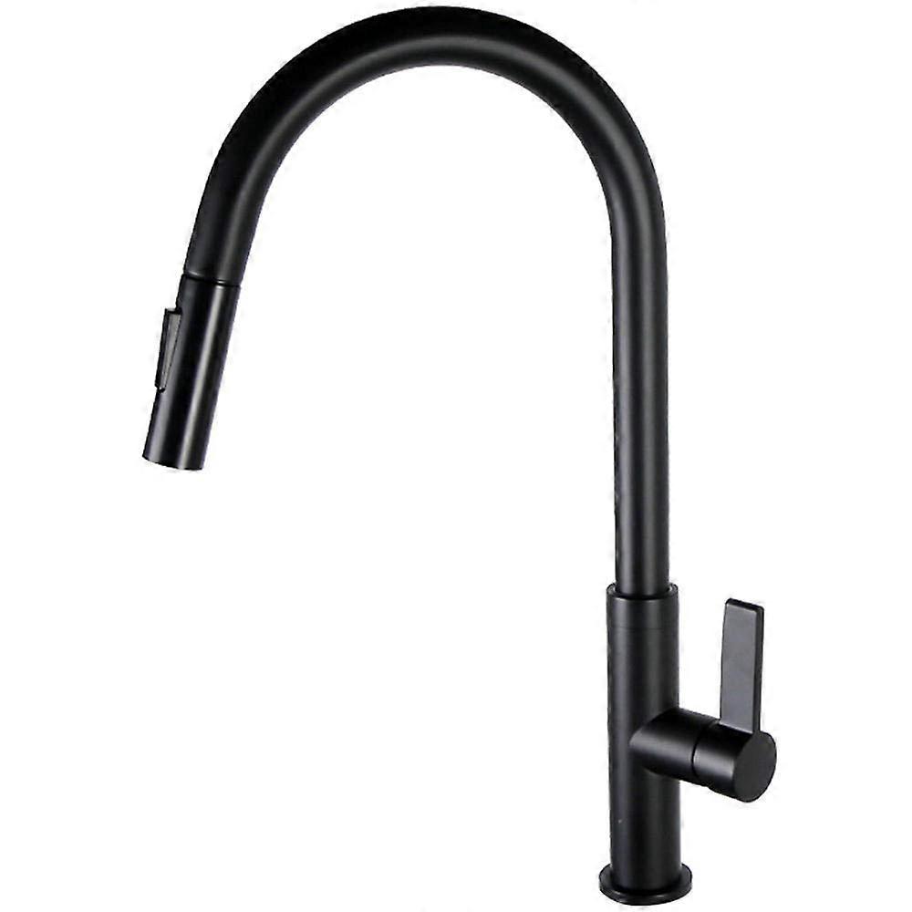 Black Pull Down Kitchen Faucet with Sprayer, 360° Rotation, Copper Single Hole Hot and Cold Mixer