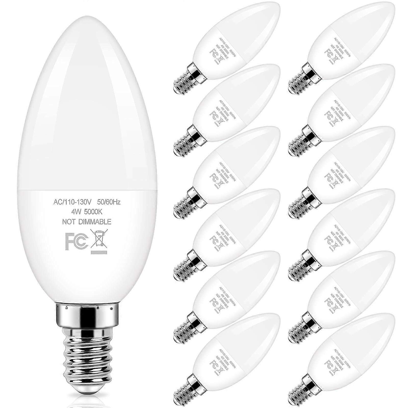 E12 LED Candelabra Bulbs 5000K Daylight White 40W Equivalent NonDimmable Pack of 12 Energy Saving