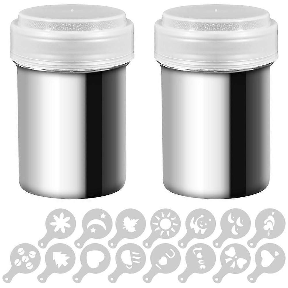 Coffee Powder Shaker Set, 304 Stainless Steel with Lid, 16 Stencils for Latte Cocoa Cinnamon