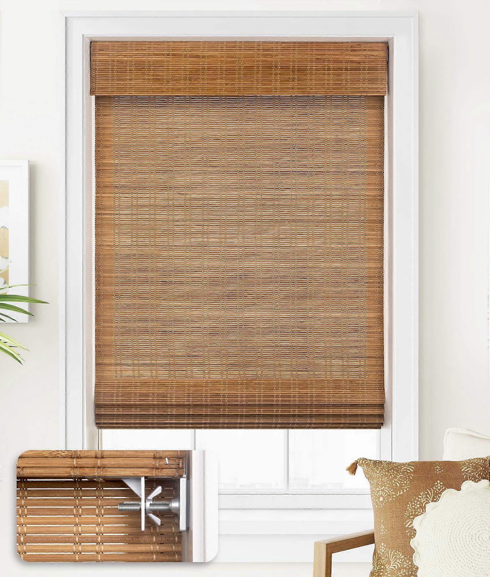 Bamboo Roman Shades No Drill Cordless Light Filtering Roll Up Blinds for Window 34 x 64 Ceylon Light Russet