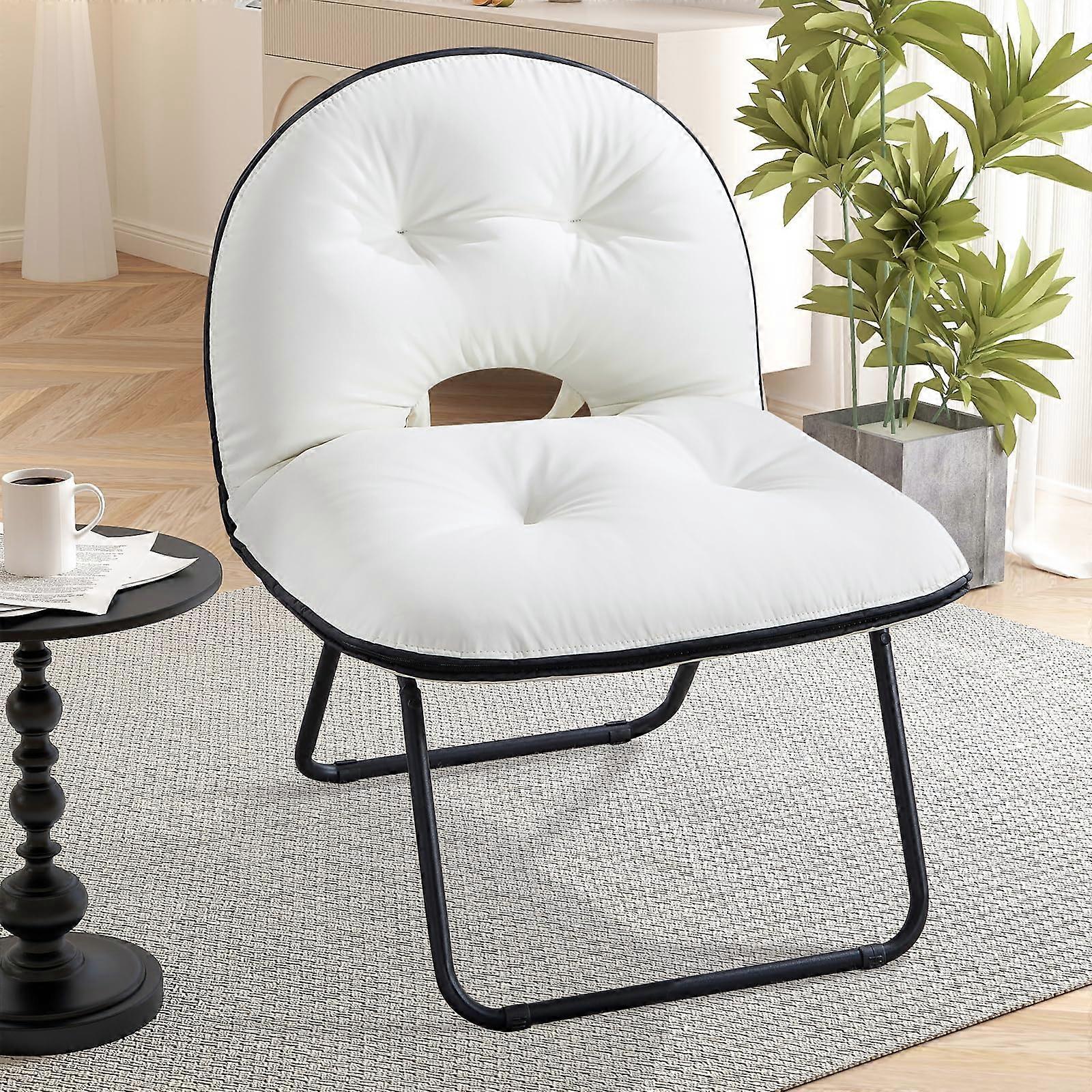 Faux Leather Folding Accent Chair with Ergonomic 108° Backrest and TripleLayer Cushioning, White