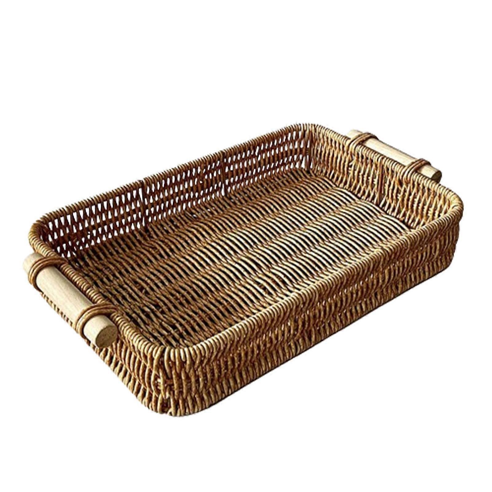 Rattan Serving Tray with Handles, Rectangular Woven Tray for Coffee Table, Snacks and Drinks