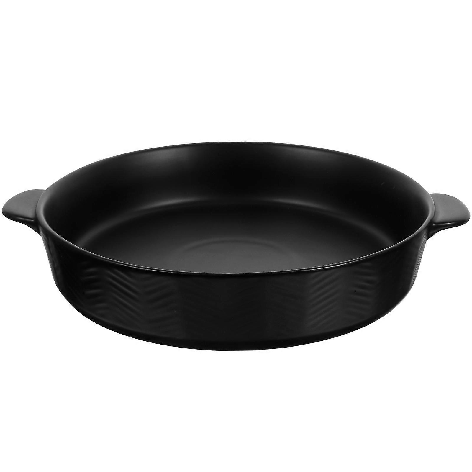 Round Baking Dish Ceramic Bakeware For Restaurant Use 30.5X25.5X5CM Microwave Safe Double Handle 1Pcs