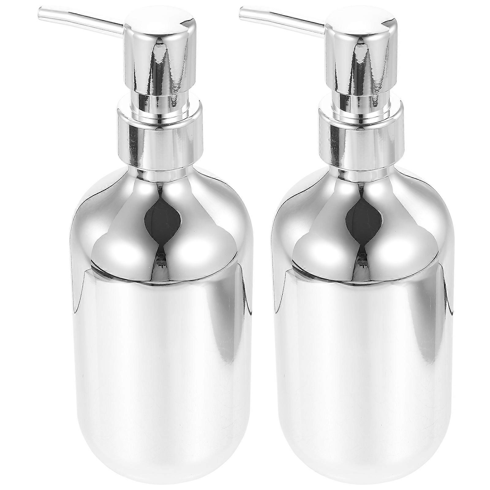 Silver Press Soap Dispenser with Pump for Storage Use 2Pcs
