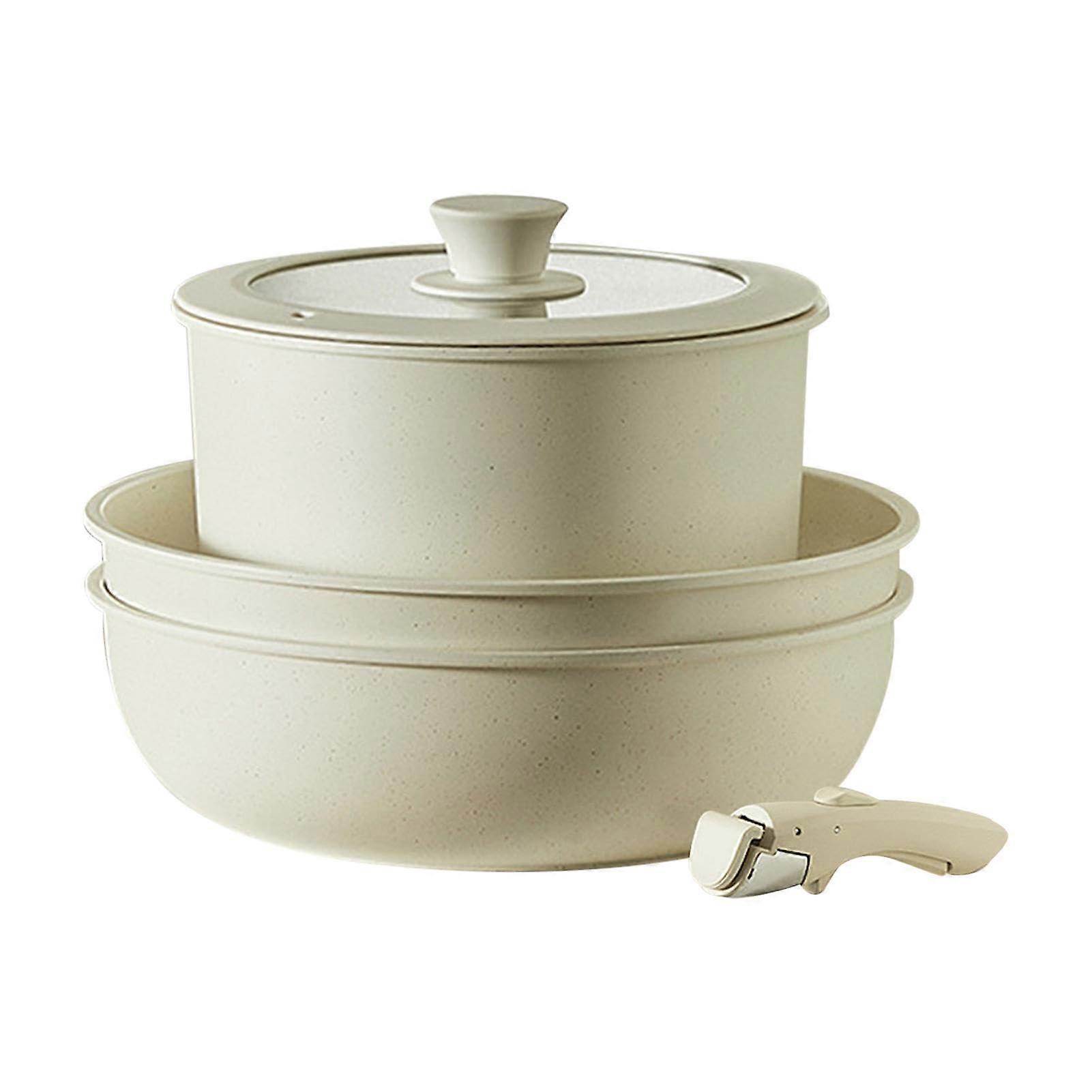 Nonstick Cookware Set with Detachable Handle, Cream White Pots and Pans for MultiUse Cooking