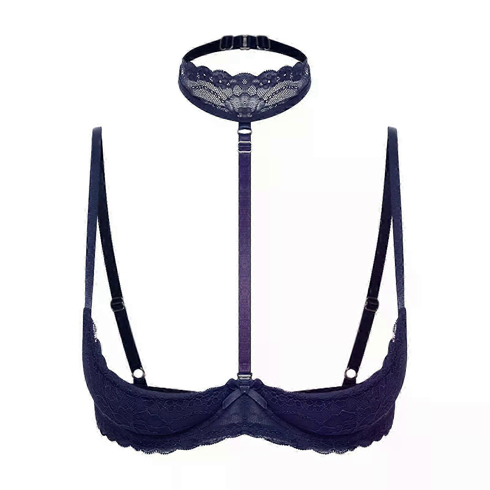 Soutien-gorge push-up en dentelle rembourré à bonnets ouverts pour femme (taille 25-26), style dos nu, avec armatures et bonnets ouverts. Lingerie exotique, idéal pour la nuit ou les soirées.