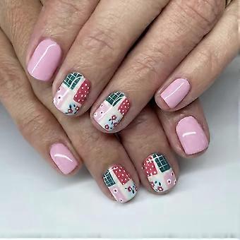 24 Pcs Christmas Press on Nails Short Square Acrylic False Nails with Jelly Glue