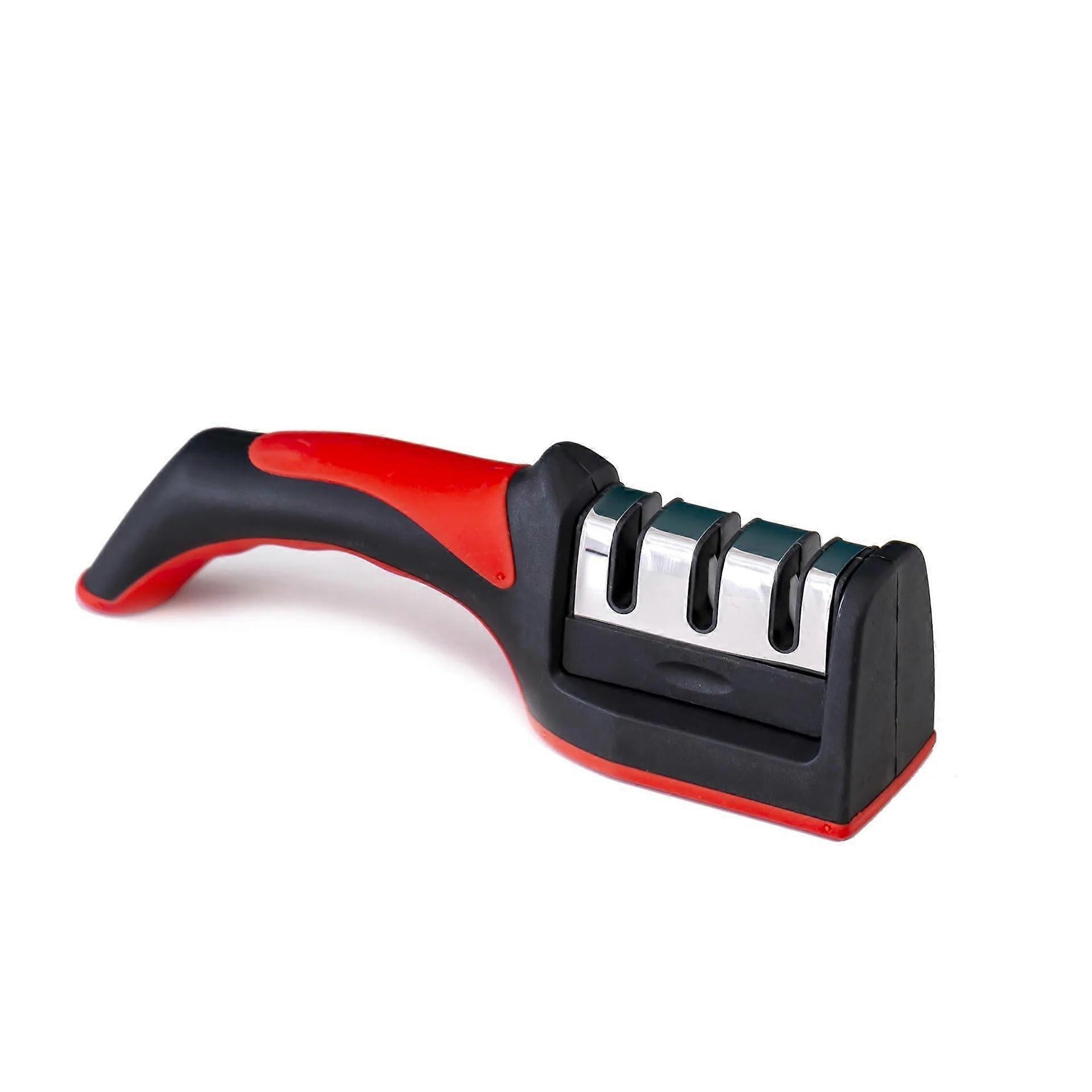 Kitchen Knife Sharpener 3Stage Manual Sharpening Tool Fast Edge  with Detachable Head Red