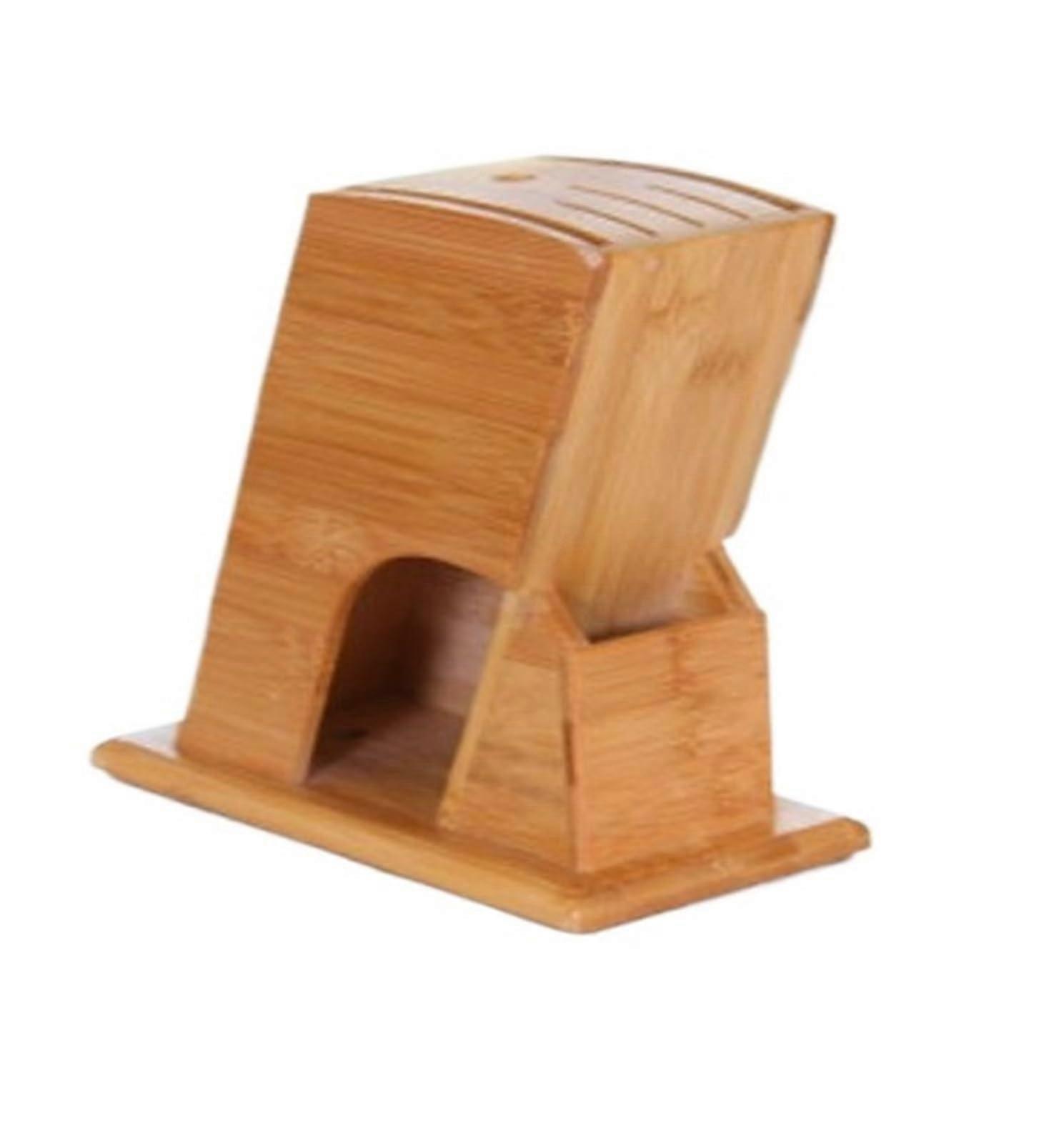 Bamboo Knife Block Stand with MultiStorage Design for Compact Wooden Kitchen Organizer