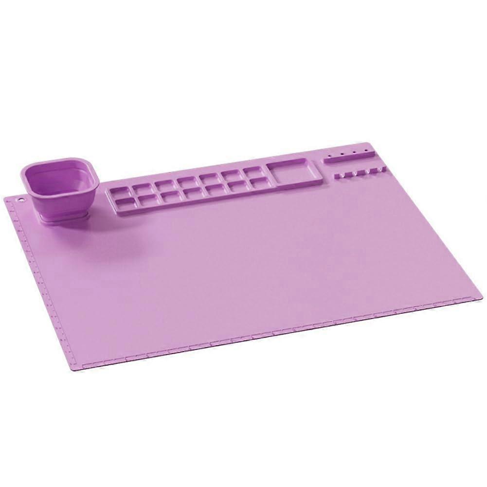Silicone Art Mat with Brush Holder, NonSlip Base, Easy Clean, Multicolor Mixing Grids