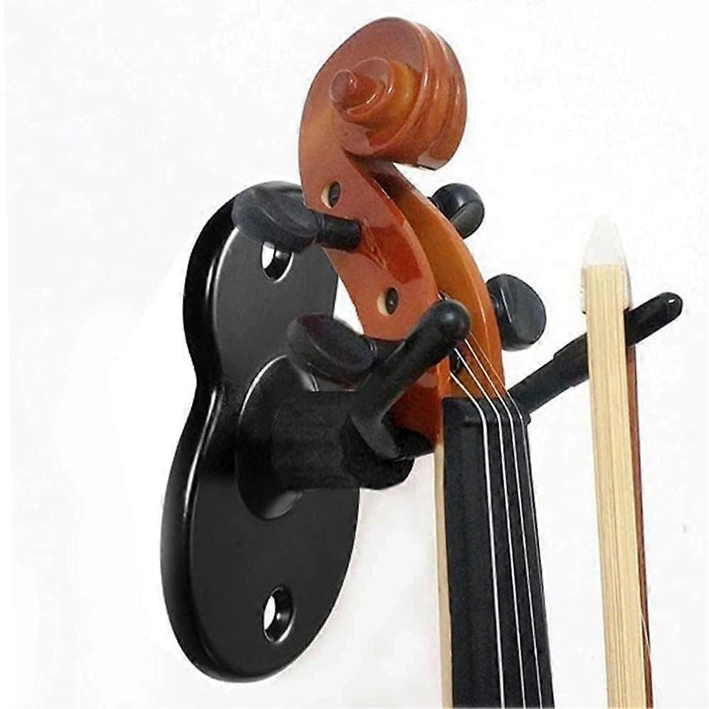 Violin Viola Wall Mount Hanger with Bow Holder, Decorative Violin Shape, Protective Silicon Pad