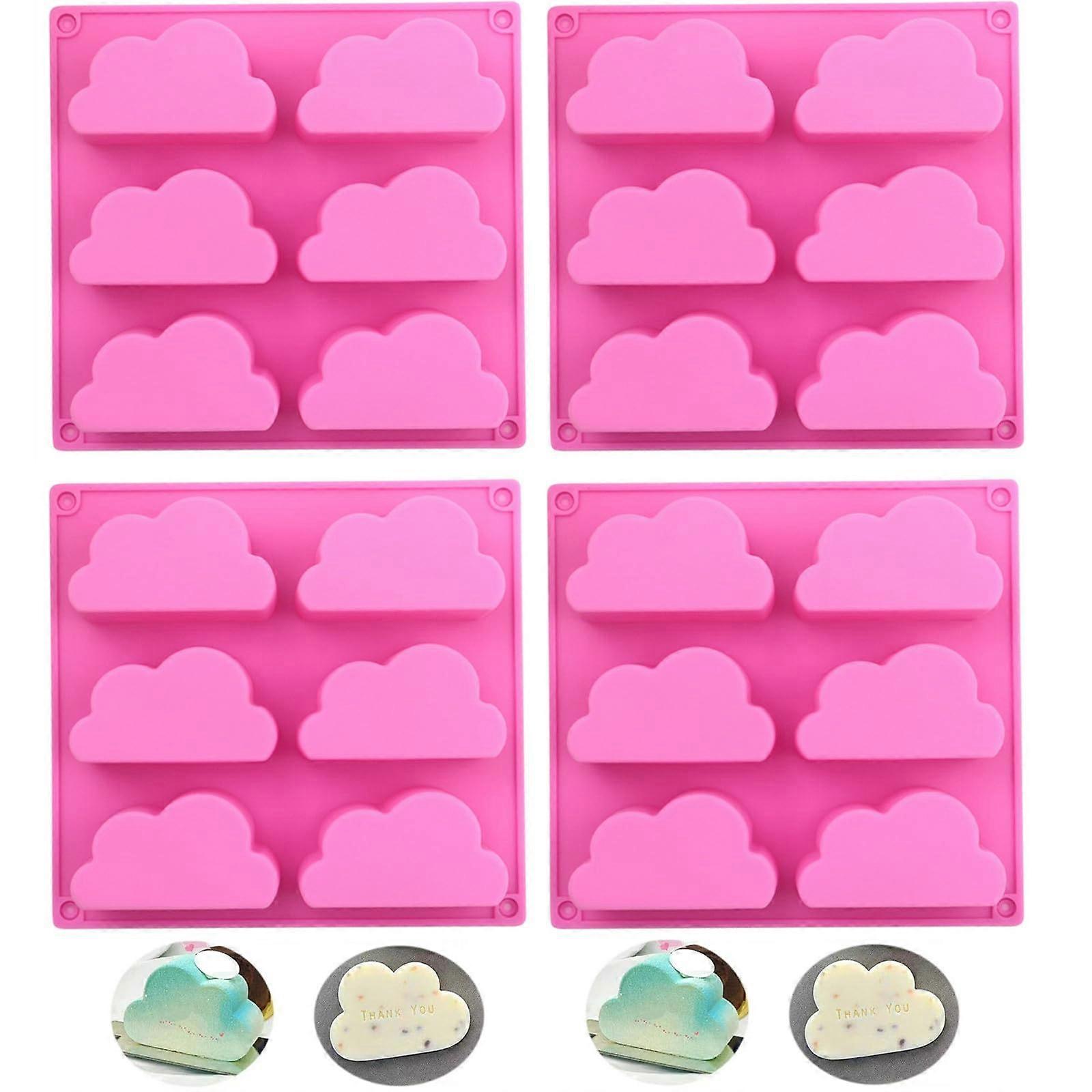 4 Pcs Cloud Silicone Soap Molds for Soap Making and Baking, 6 Cavity Pink Mold Set