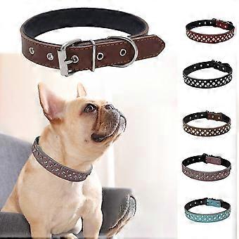 Pet Collar Rhinestone Inlaid Adjustable Cowhide Decorative Puppy Necklace for
