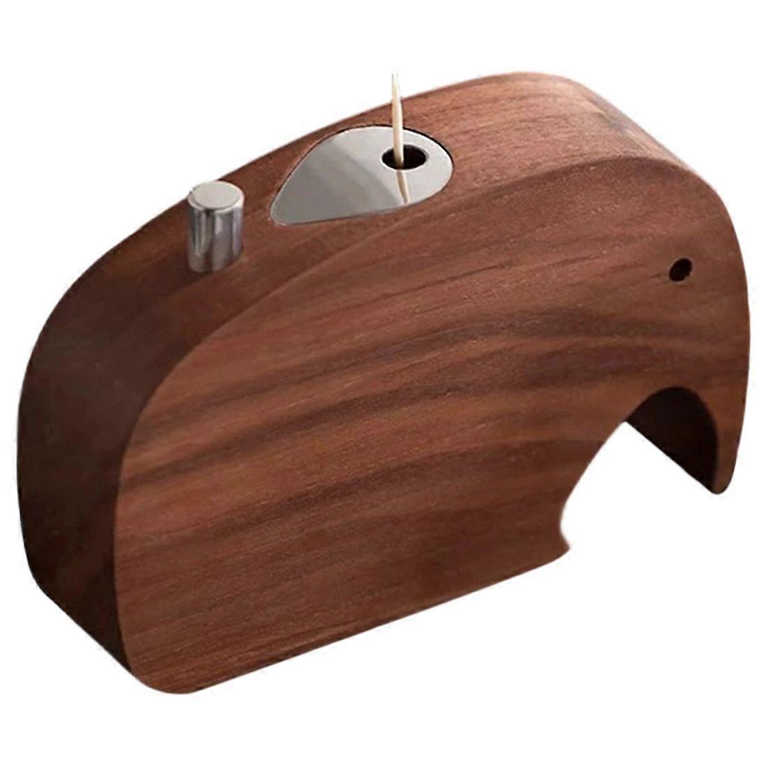 Creative Toothpick Holder Walnut Wood Toothpicks Box Push-Type Cute Elephant Shape for Table Decorative Accessories