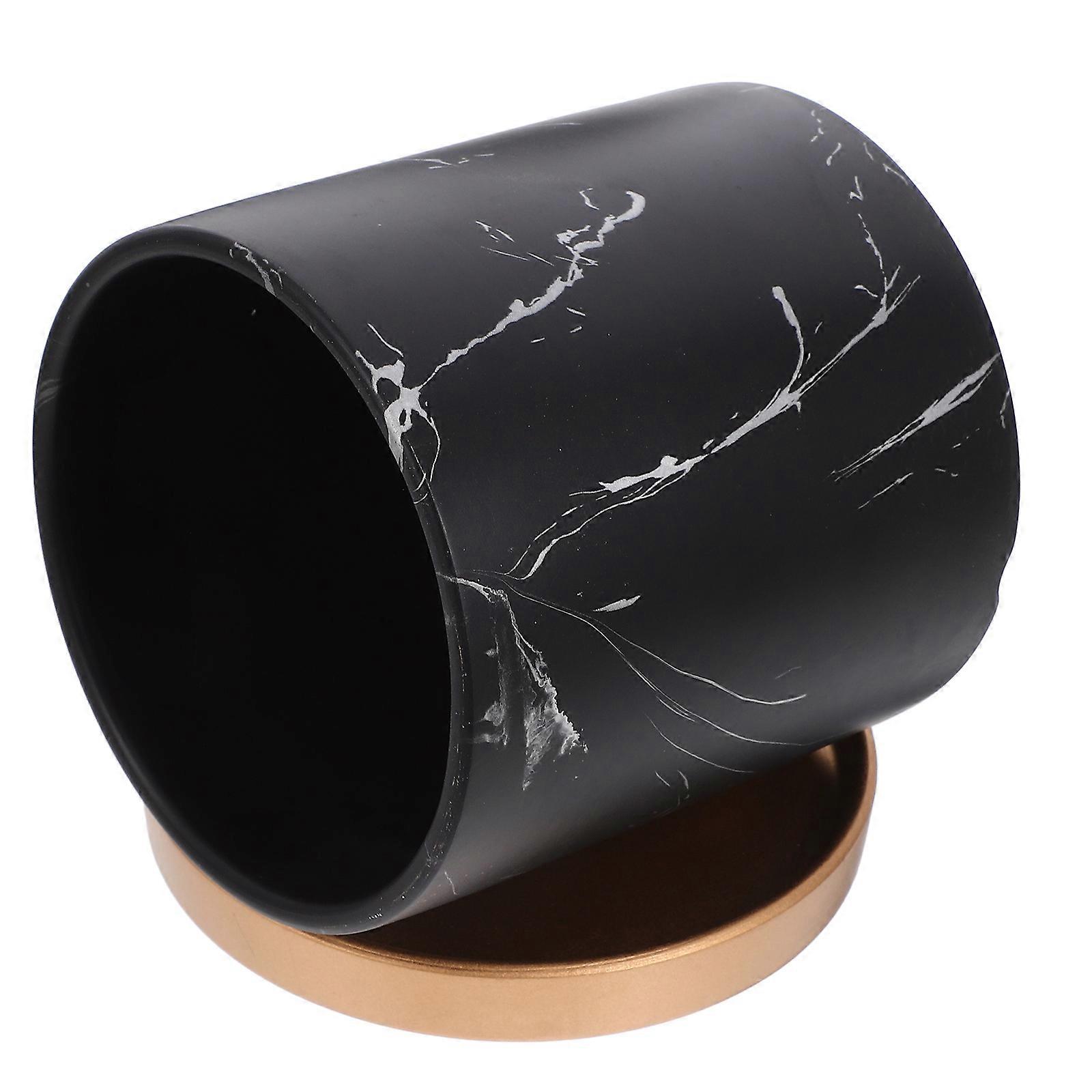 Marble Pattern Cylindrical Flowerpot Ceramic Flower Pot with Tray