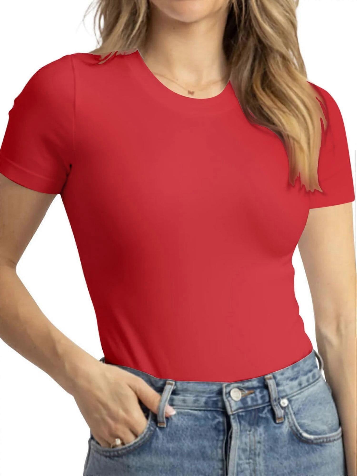 Women's Basic Solid Active Soft Short Sleeve Crew Neck Top T-Shirts