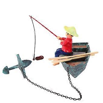 Aquarium-Ornament aus Kunstharz, 2-teilig, Fischerszene