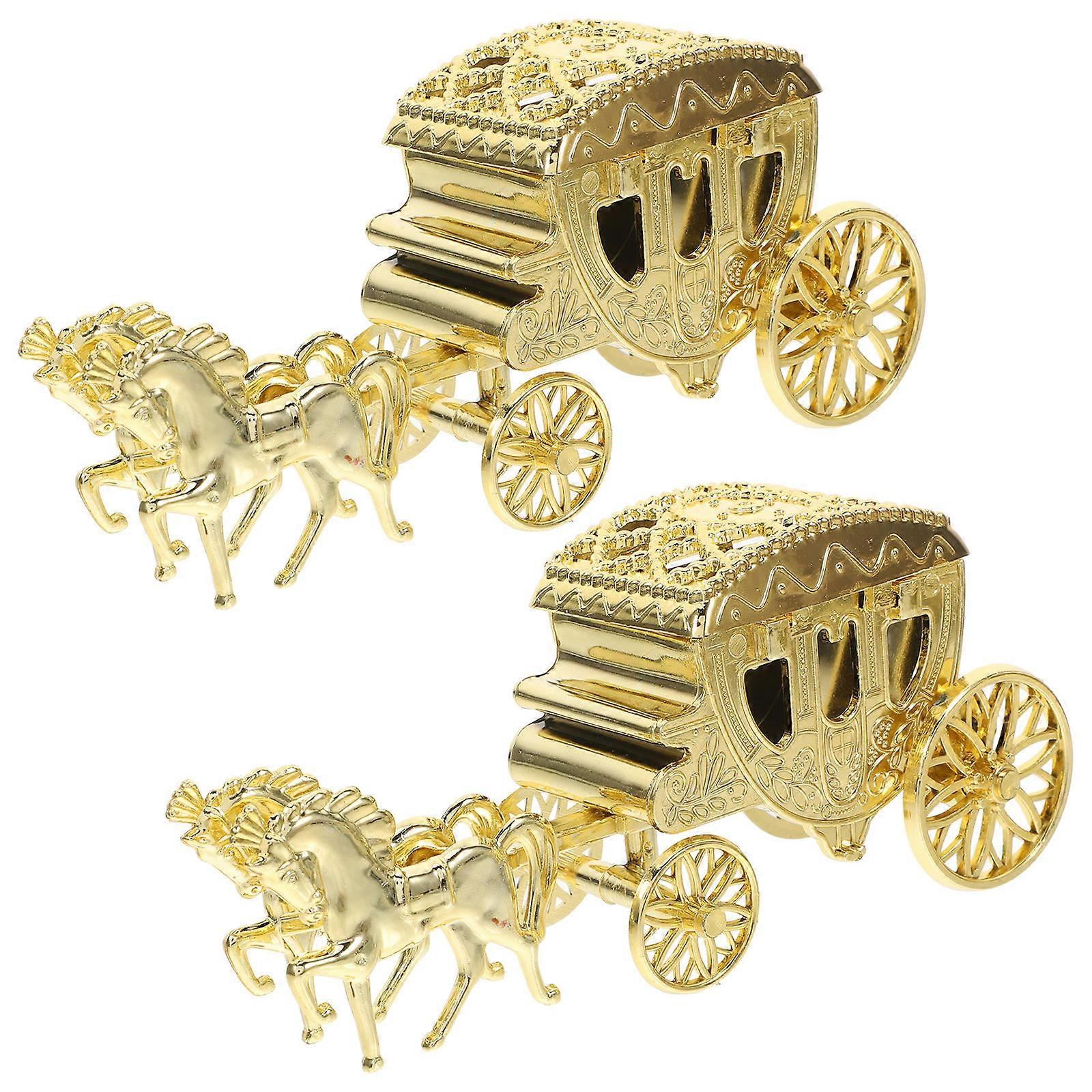 2pcs Exquisite Candy Packaging Boxes Golden Cart Shape Wedding Candy Boxes