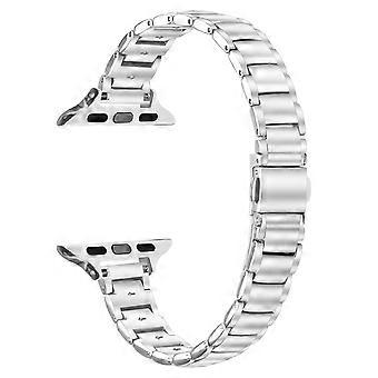 Silver Stainless Steel Band for Apple Watch Series 11 10 42mm/ 9 8 7 41mm/ SE3 SE2 SE 6 5 4 40mm/ 3 2 1 38mm Faux Three-Bead Watch Strap