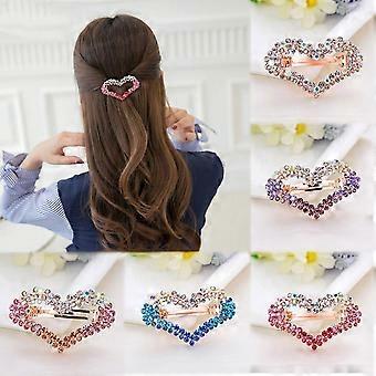 Fermaglio per capelli a forma di cuore con strass sfumati intarsiati, fermaglio per capelli da donna, bianco