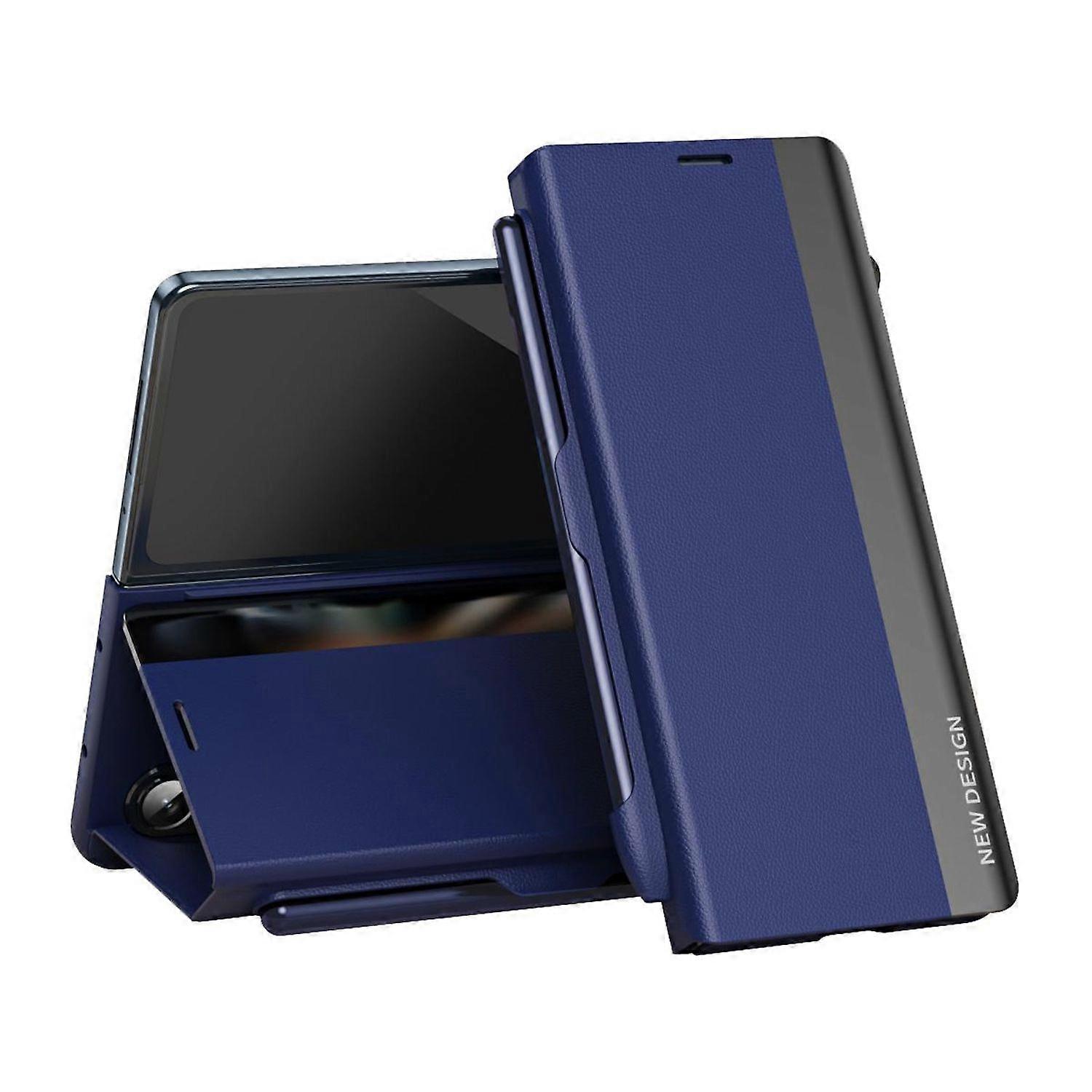 For Samsung Galaxy Z Fold7 5G Design Electroplated Flip Faux Leather Protective Cover Case Dark Blue