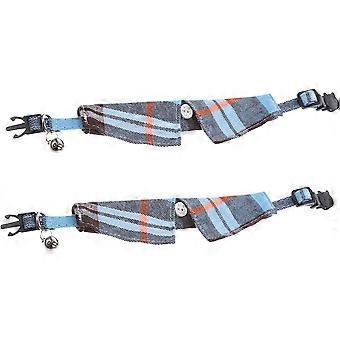 Plaid Cat Collar with Bell 2Pcs Adjustable Safety Buckle Design
