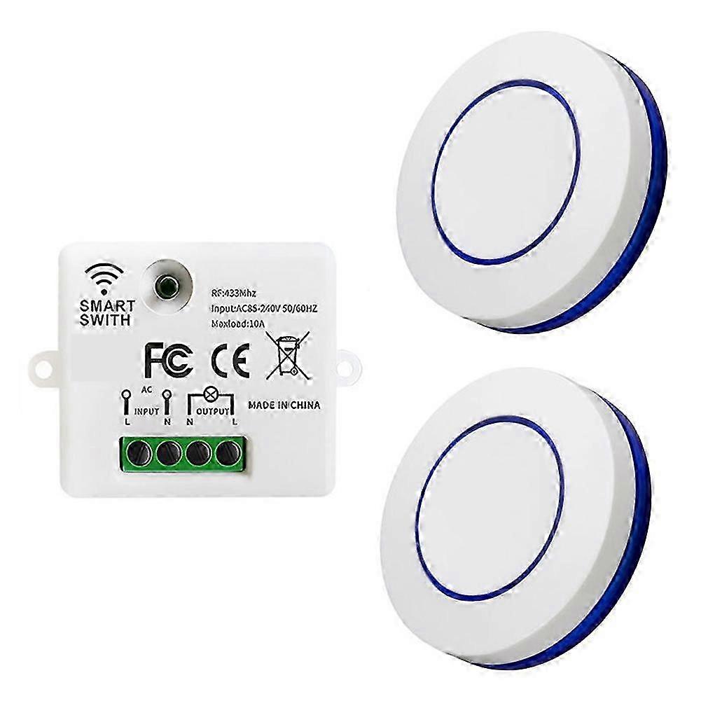 433MHz Wireless Light Switch 220V 10A Relay Receiver Mini Round Button Wall Panel Switch Remote Control LED Lamp