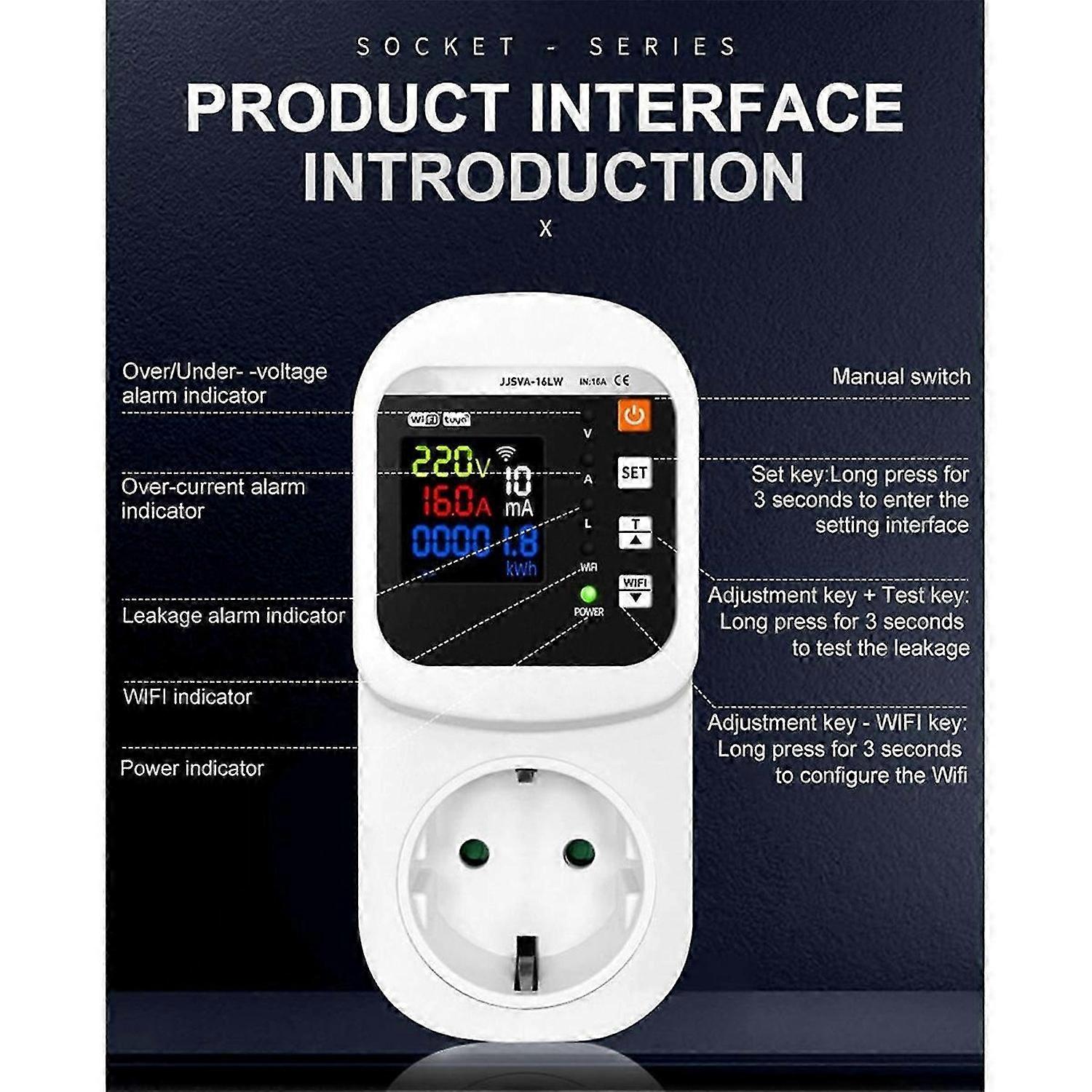 Tuya WiFi Smart Socket Voltage & Current Stabilizer Meter EU Plug